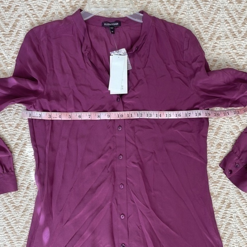 EILEEN FISHER Silk Crepe De Chine POMGR Mandarin Collar Tunic XS NWT $218 - Picture 9 of 9